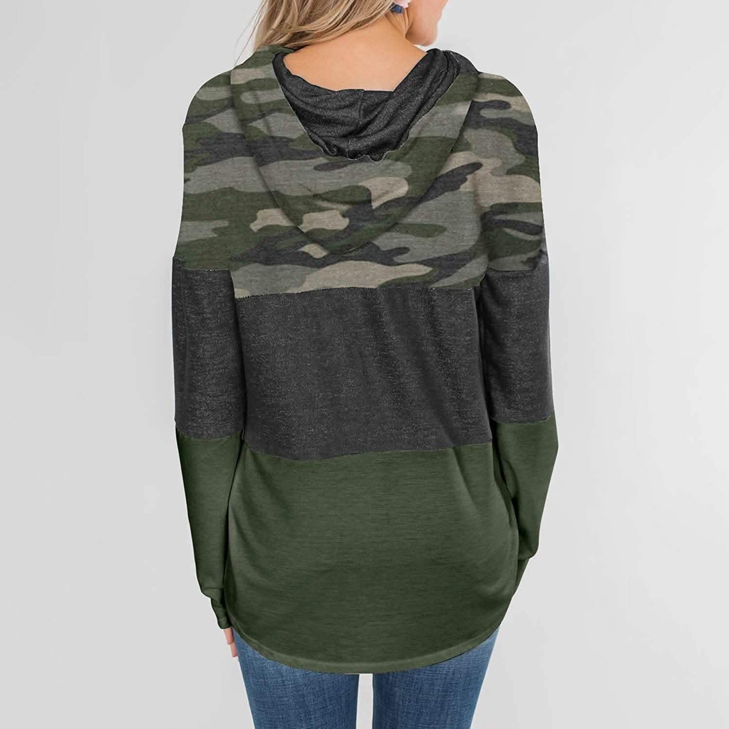 Actloe Women Long Sleeve Striped Color Block Casual Hoodies