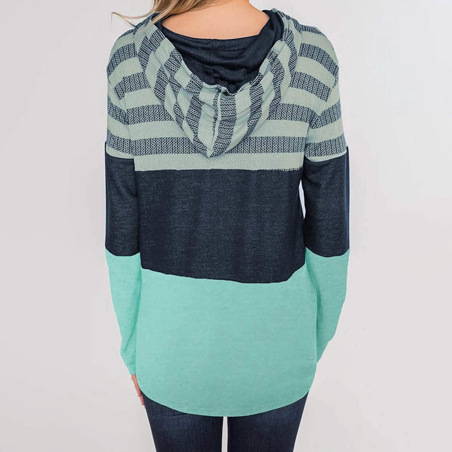 Actloe Women Long Sleeve Striped Color Block Casual Hoodies