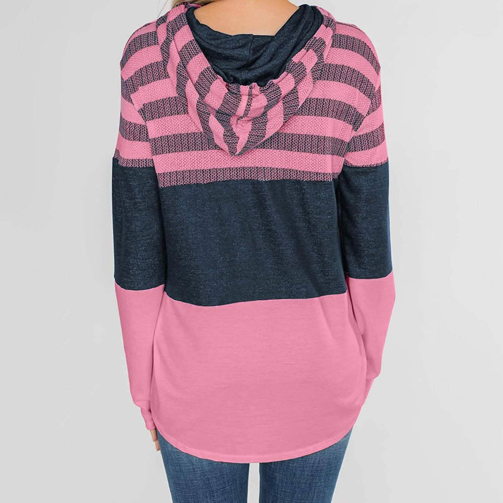 Actloe Women Long Sleeve Striped Color Block Casual Hoodies