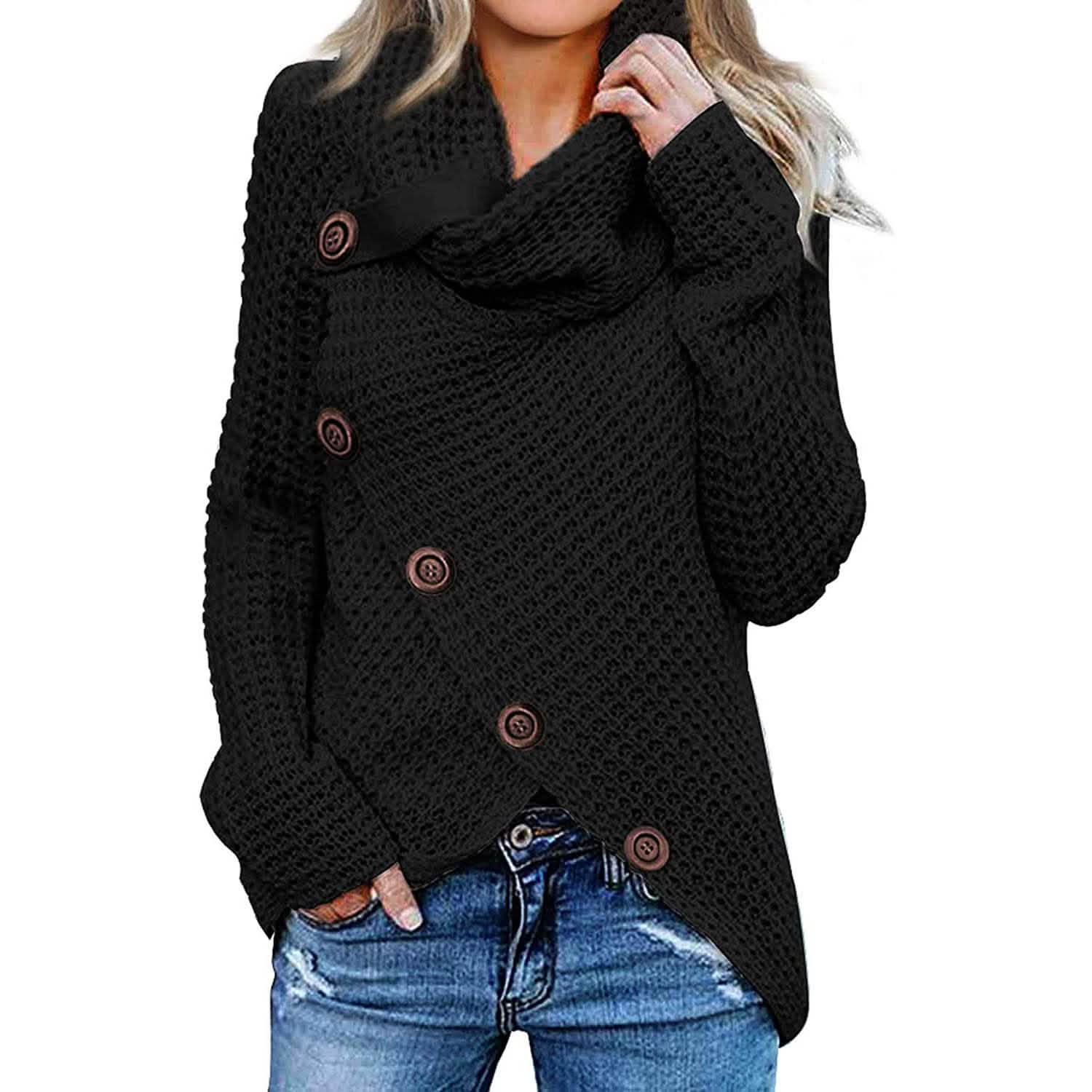 Women Long Sleeve Asymmetric Wrap Pullover Sweater Jumper Tops
