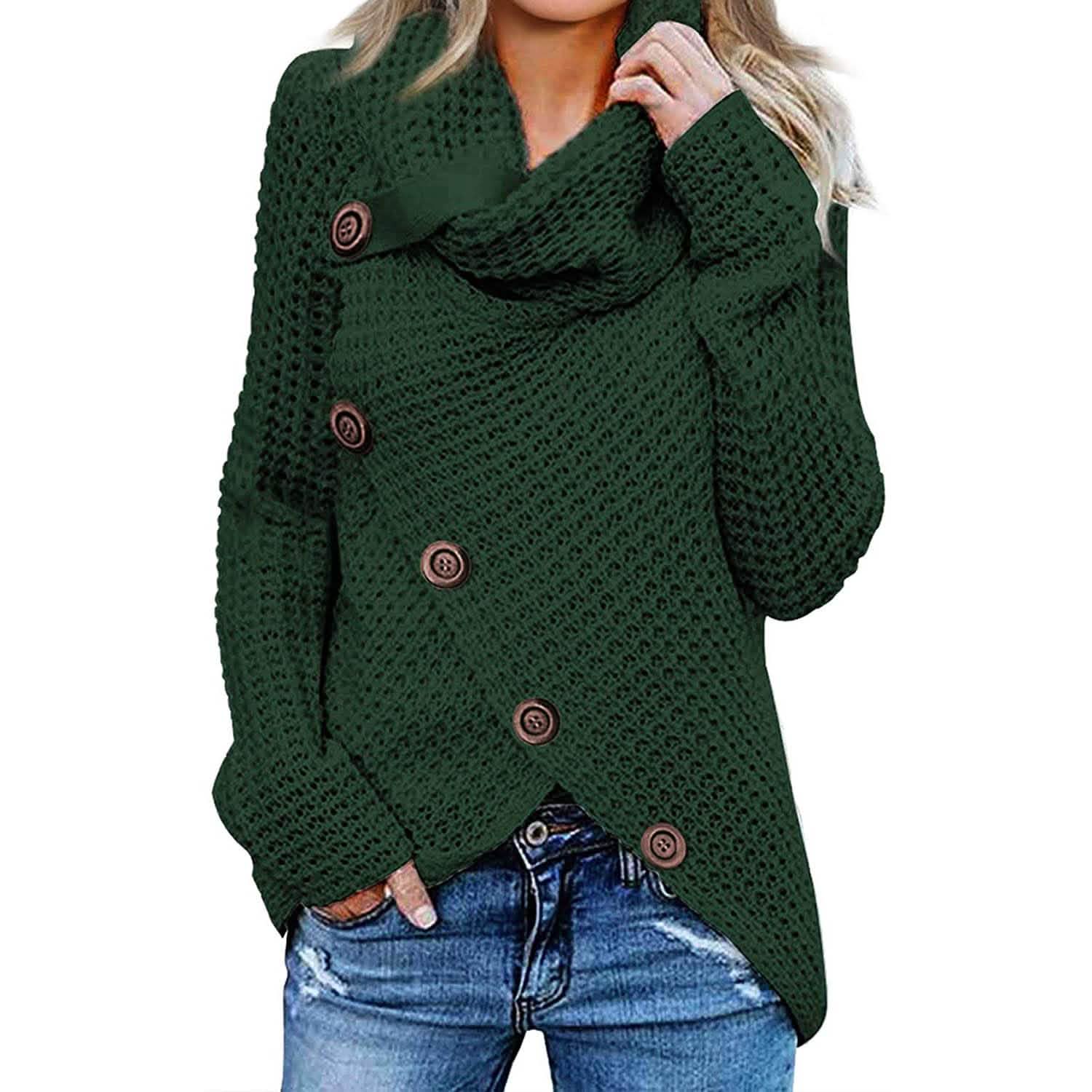 Women Long Sleeve Asymmetric Wrap Pullover Sweater Jumper Tops