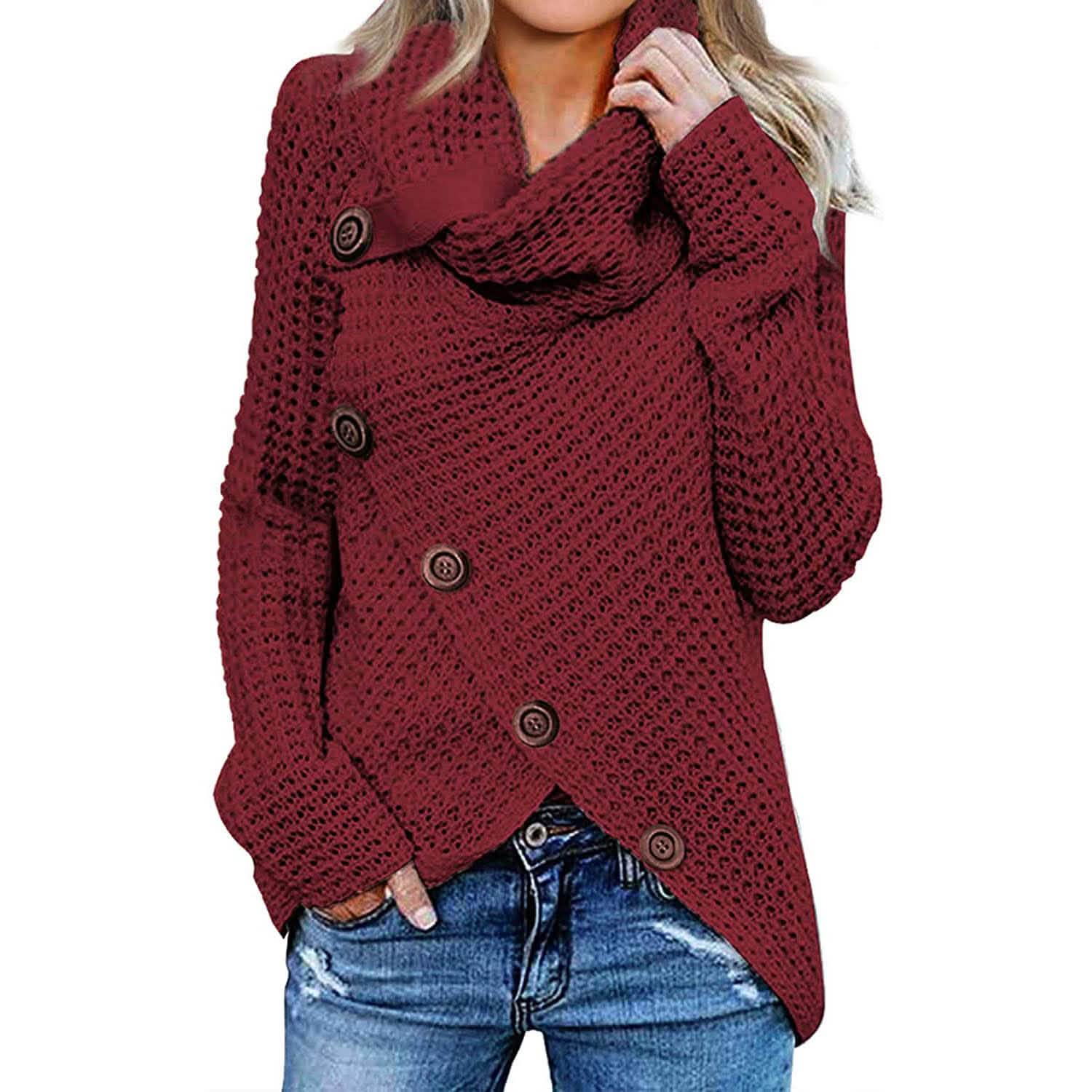 Women Long Sleeve Asymmetric Wrap Pullover Sweater Jumper Tops