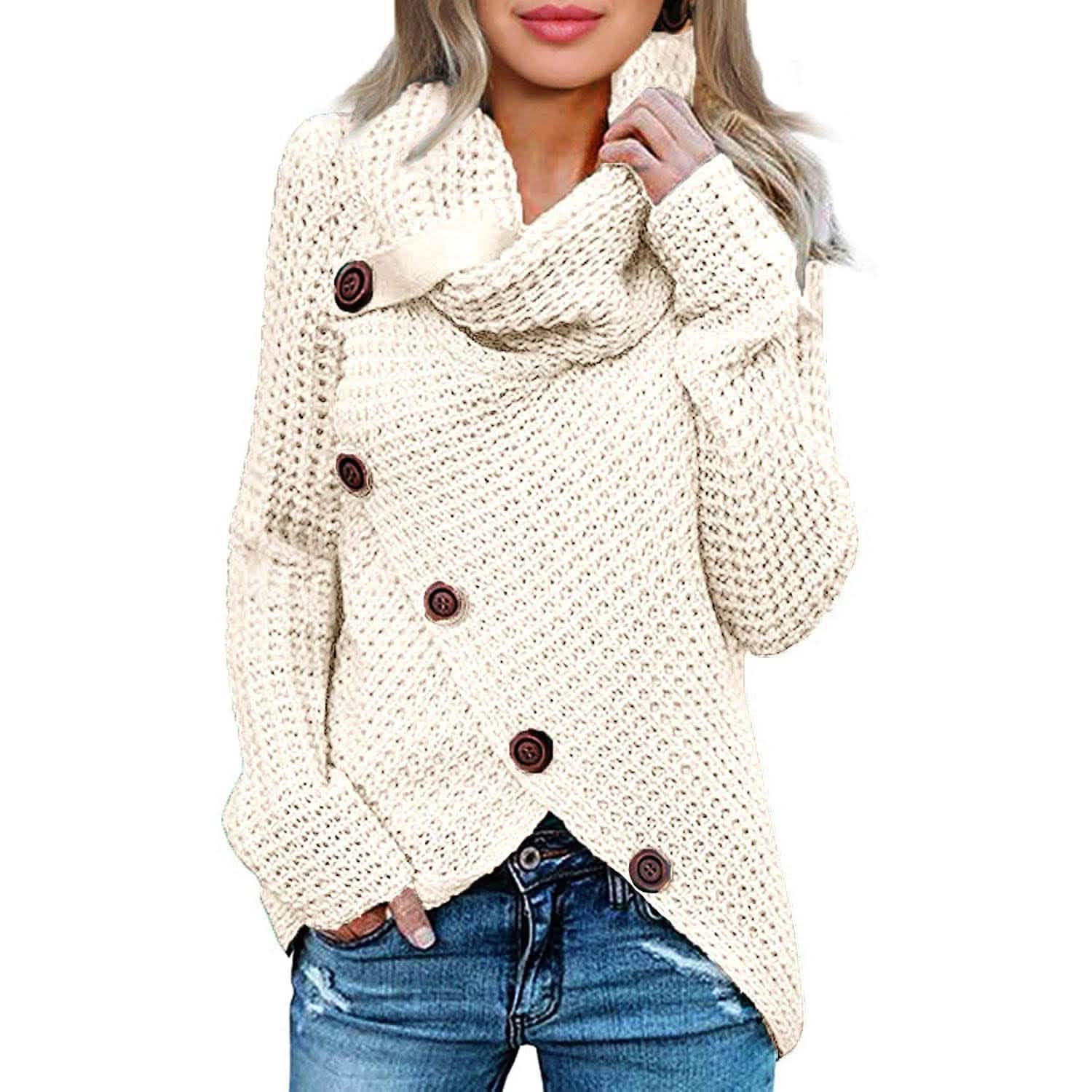 Women Long Sleeve Asymmetric Wrap Pullover Sweater Jumper Tops