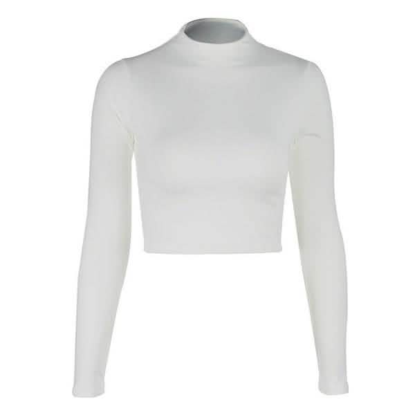Women's Casual Round Neck Bottoming Long Sleeve Crop Top