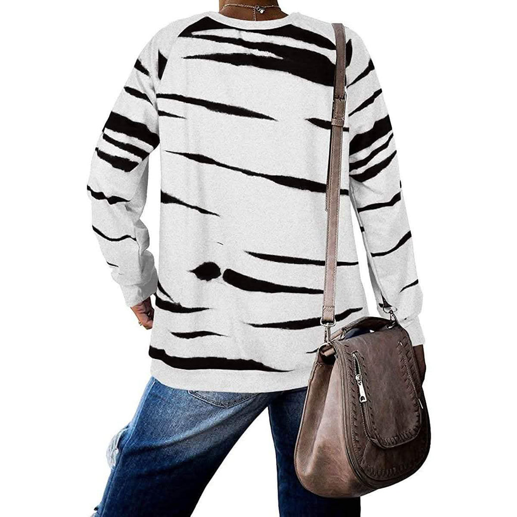 Womens Crewneck Long Sleeve Sweatshirts Striped Casual Tops Printed Loose Pullover Shirts